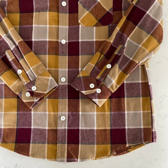 O'Neill Button Down LS 100% Cotton Check Shirt Burgundy Wht Tan Gold Sz S/M NWT - Picture 3 of 12